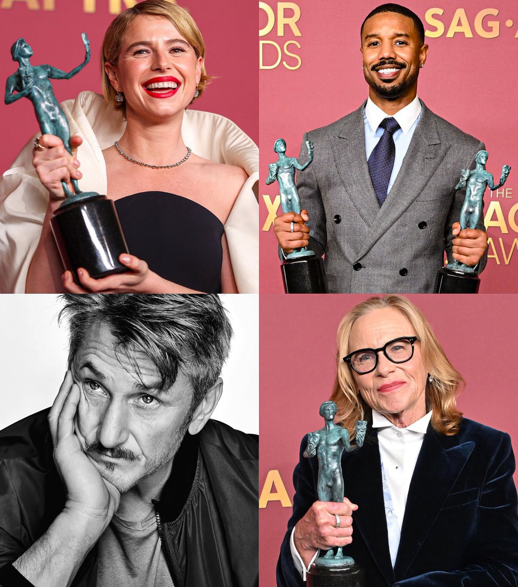 _filmcrave's tweet photo. Here are the winners at the 32nd Actor Awards:

▪️Best actress: Jessie Buckley
▪️Best actor: Michael B. Jordan
▪️Best supporting actor: Sean Penn
▪️Best supporting actress: Amy Madigan https://t.co/BRGrpr3cAu
