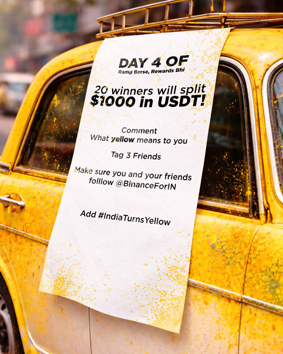 Some see colour. Others see energy.🌼

Tell us what yellow means to you!

To qualify:
- Comment your thoughts &amp; repost
- Tag 3 friends
- Make sure you and your friends follow @binanceforin on X and Instagram
- Use hashtag India Turns Yellow

Stand a chance to share $1000 in USDT!