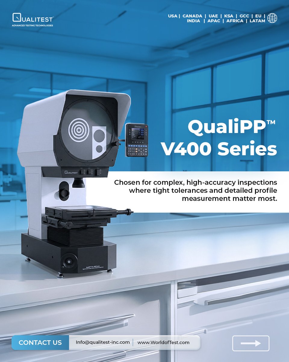 Qualitestinc's tweet image. The Qualitest QualiPP™ V-Series Digital Profile Projector delivers precise, non-contact 2D measurement for tight-tolerance inspection fast setup, clear edges, repeatable results for QC teams.

🔗 worldoftest.com/digital-vertic…

#OpticalComparator #Metrology #QualityControl