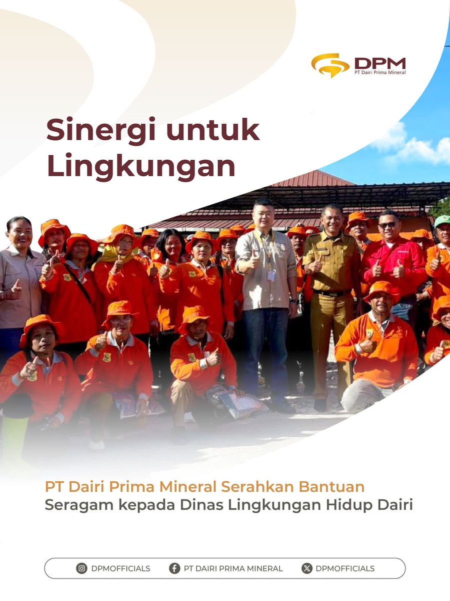 DPMofficials's tweet photo. PT Dairi Prima Mineral menyerahkan bantuan seragam kepada Dinas Lingkungan Hidup Dairi sebagai bentuk dukungan dan kolaborasi dalam menjaga kebersihan serta kelestarian lingkungan.

Bersama, kita wujudkan Dairi yang lebih hijau dan berkelanjutan.

#DairiPrimaMineral 
#ResponsibleMining
#RevolutionizingMining