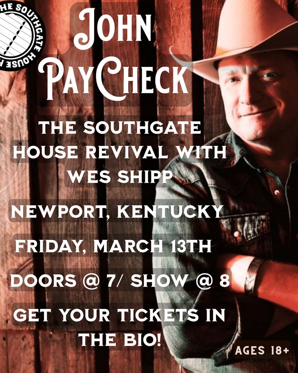 APayCheckLife's tweet photo. They say Friday the 13th is unlucky….unless you've got tickets to see John PayCheck at The Southgate House Revival.
🗓️Friday, March 13th
📍Newport, KY
Grab your tickets now before they're gone!
Link for tickets: https://t.co/rtg8fc7Fqt
Follow me on Bands in Town (link in Bio) https://t.co/63icX68kf4