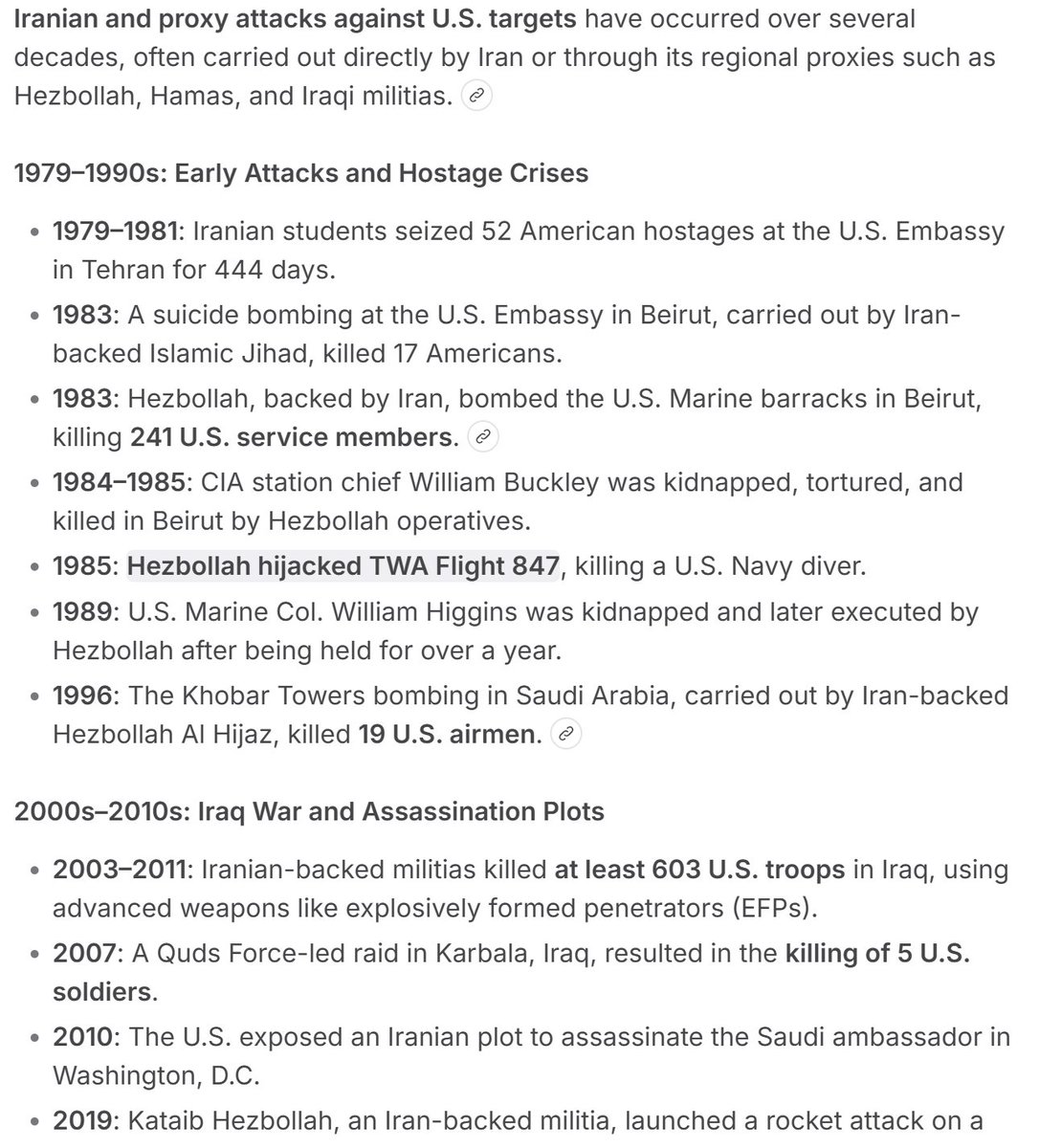 People generally consider Americans to be arrogant.

I would have to agree that everyone saying we started a war yesterday, by dismissing the last half-century of American blood spilt by Iranians as "not war," is pretty freaking arrogant.