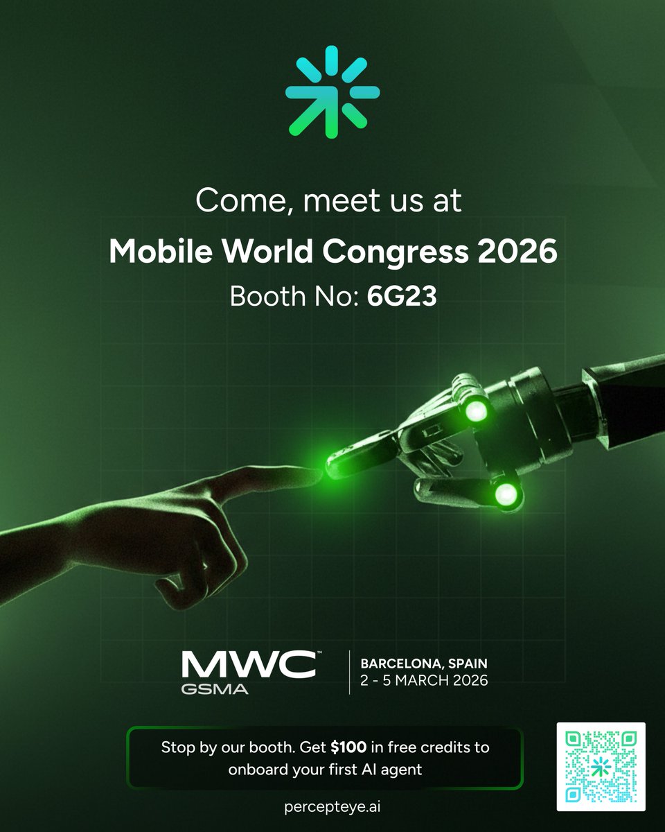 We're live at <a href="/MWCHub/">MWC</a> Barcelona. 

Come find us at Booth 6G23 and if you're shipping AI agents, we'd love to show you what they're actually capable of

Onboard your agents onto <a href="/percepteyeAI/">Percept Eye</a>  this week and get $100 in free credits. 

See what 95% reliability looks like for your