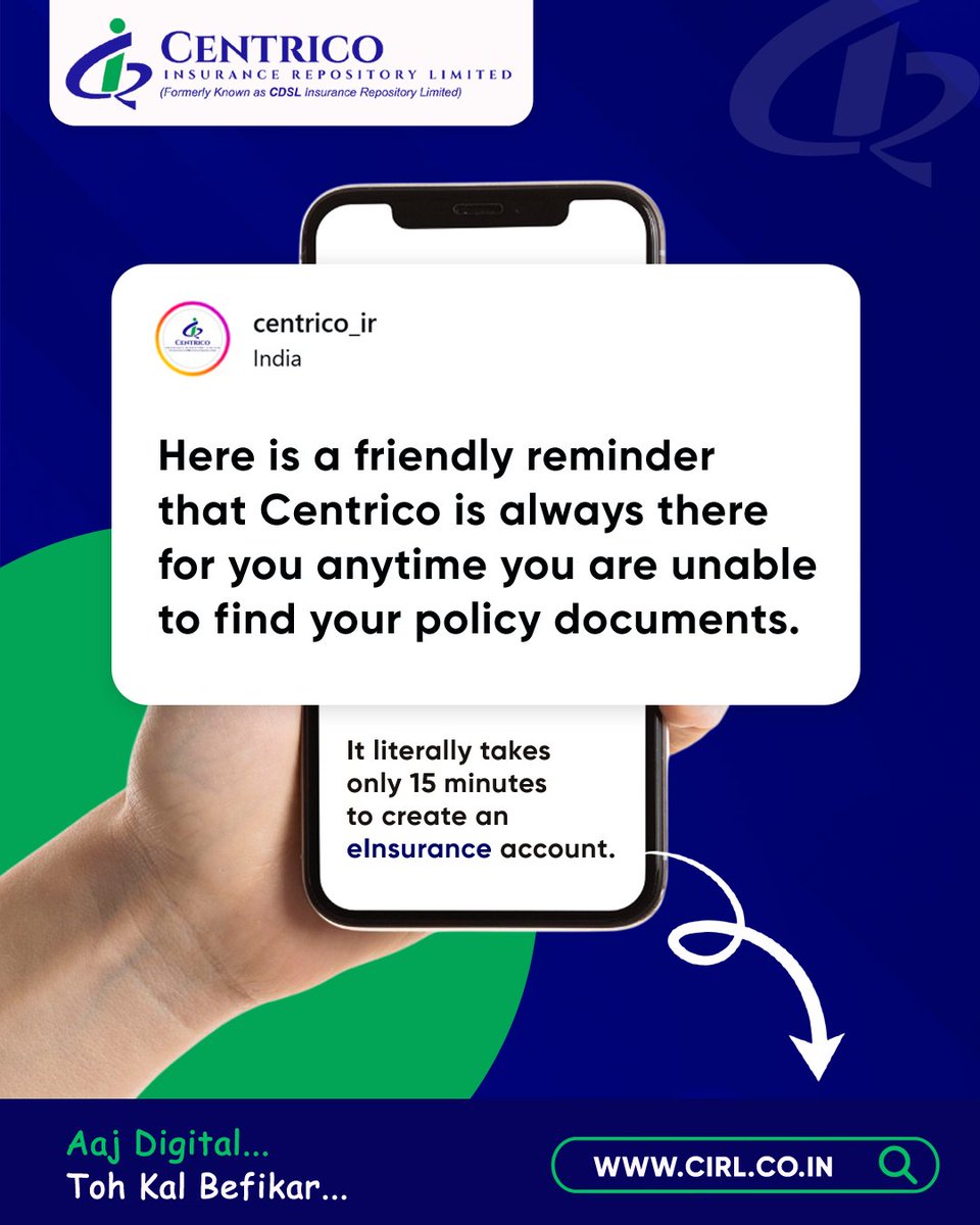 Centrico_IR's tweet image. Going digital with your insurance is no longer optional.
It is peace of mind

Open your FREE e-Insurance Account:
cirl.co.in

#eInsurance #PremiumPayment #LifeInsurance #HealthInsurance #CarInsurance #InsuranceSimplified #LICIndia #HDFCLife #ICICILombard #KotakLife