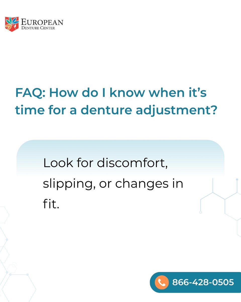 EuroDenture's tweet image. Discomfort, slipping, or changes in fit? It might be time for a denture adjustment! Keep your smile comfortable and confident with regular checkups.

#DentureCare #BoiseDentures #ComfortFit