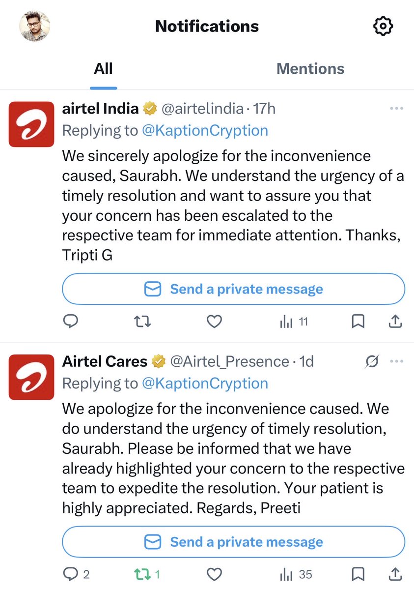 KaptionCryption's tweet photo. @Airtel_Presence @airtelindia is nothing but a joke.. worst customer service ever.. 6 days but no one even bothered to resolve the issue. Even escalation managers are so inefficient, no expectations.. worst experience 
#Airtel #airteldontcare https://t.co/Wcf7sjmH4t