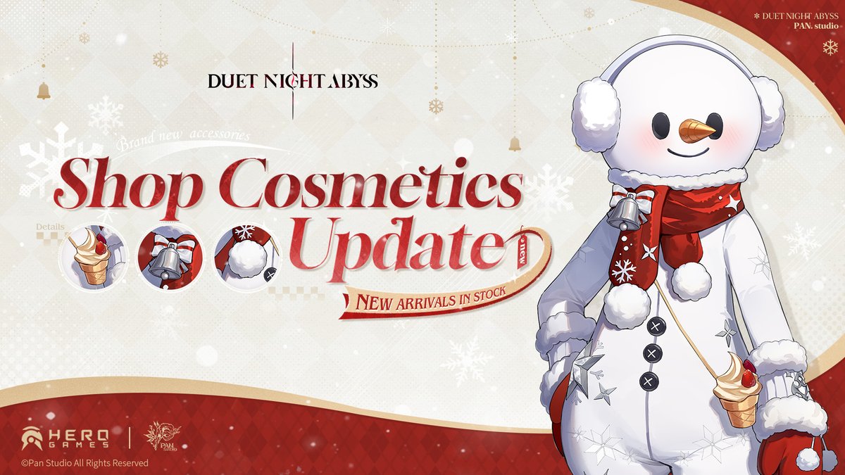 DNAbyss_EN's tweet photo. ✦ Shop Skin Update · Frosty Fantasy ✦

Why is one of the snowmen so much bigger than the others?

◆ Phoxhunter Skin Chest – Frosty
Available in the Shop:
March 3, 2026, 10:00 – April 6, 2026, 17:00 (UTC+8)
Limited-time discount during the event — starting from just $0.99!

◆ Glimmer Character Skin Selection – Frosty
Available in the Shop:
March 3, 2026, 10:00 – April 6, 2026, 17:00 (UTC+8)
Limited-time discount during the event.

• First purchase: Phoxene Plumule ×520
• Second purchase: Phoxene Plumule ×620
After two purchases or when the event ends, the price will return to normal.

✦ Download Duet Night Abyss
https://t.co/Xw8U1OYC2f

#DuetNightAbyss #FrostyFantasy