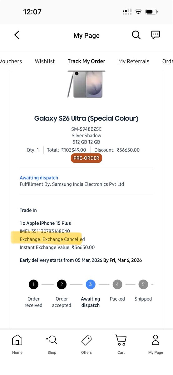AjitKumarSatap5's tweet photo. @SamsungIndia @SamsungMobile @Samsung I have checked in my Samsung App. Order is awaiting for dispatch, but the exchange status is showing cancelled. WHY? Everything was in place, but why this is showing? https://t.co/gsAKptHkXh