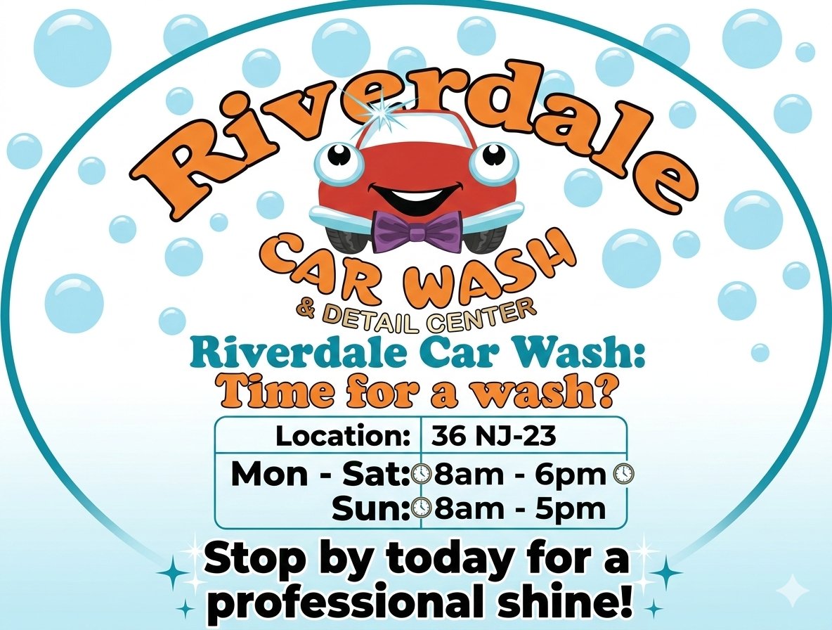 CarRiverdale's tweet image. Time for a wash? 🧼 Stop by Riverdale Car Wash &amp;amp; Detail Center for a professional shine! ✨
📍 Location: 36 NJ-23
⏰ Hours:
Mon - Sat: 8am – 6pm
Sun: 8am – 5pm
Come see us today! #carwashservice #CleanCarClub #NJDrivers #unlimitedcarwash #riverdalenj #EverWash #carwax #ShinyCar