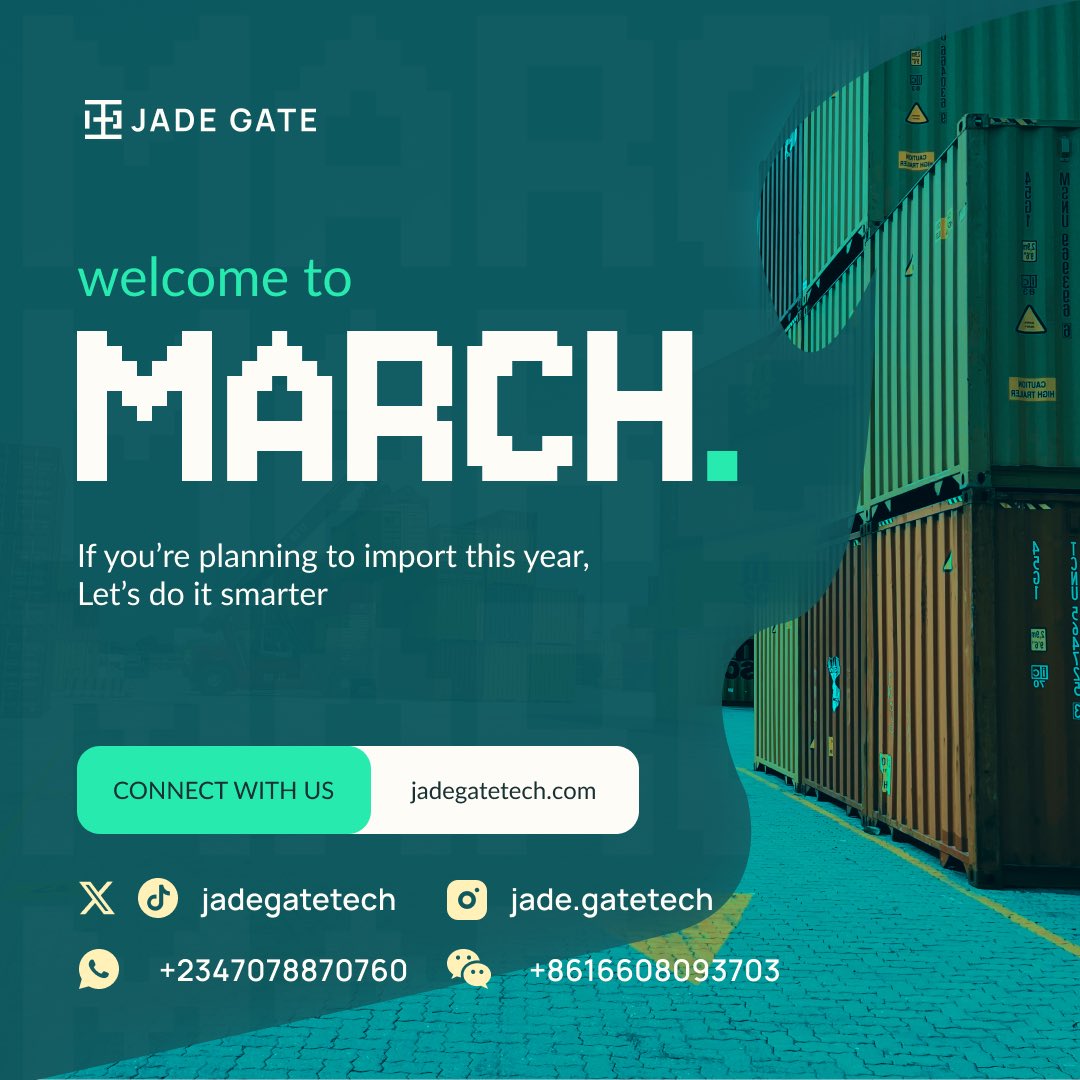 NEW MONTH. NEW WEEK. BIGGER TRADE.

Jadegate is your trade infrastructure in one app; from large-scale importation to seamless RMB exchange 

No Middleman chaos
No scattered payments 
No guesswork 

Just smarter trades, one transaction at a time

#NewMonth #Jadegate #Tech
