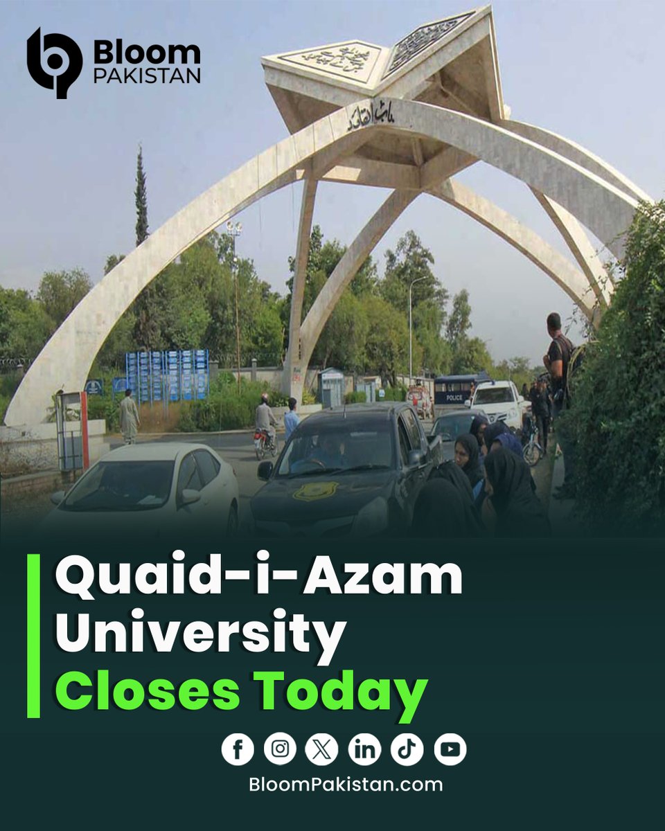 bloom_pakistan's tweet photo. Quaid-i-Azam University in Islamabad will remain closed today amid current circumstances to ensure the safety of students and staff.

Read More: https://t.co/JIE5zxUB54

#QuaidIAzamUniversity #Islamabad #UniversityClosure https://t.co/0kAFBRkJLL
