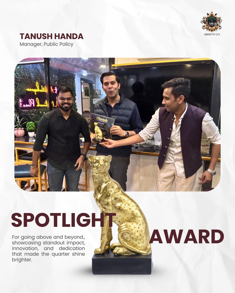 _ardent_co_'s tweet photo. This quarter, Ekta Sharma and Tanush Handa take home the Spotlight Award, for turning intent into action, and action into impact that truly shaped our quarter. https://t.co/N9sdXQEh0r