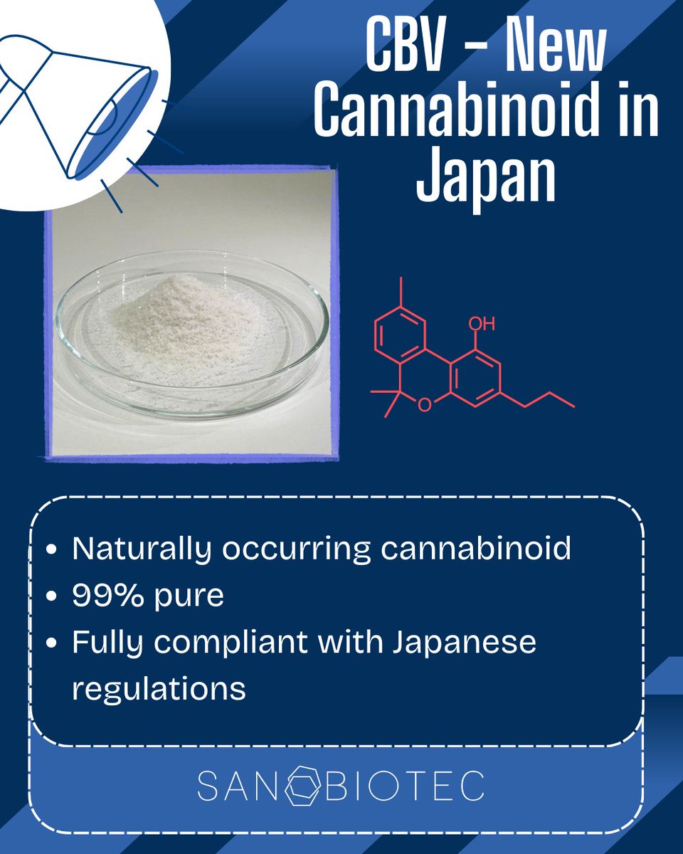 Sanobiotecは、日本市場向けの新しいカンナビノイド原料「CBV（カンナビバリン）アイソレート」を発表できることを光栄に思い、また大変嬉しく感じております。

天然由来のカンナビノイドであるCBVは、CBN（カンナビノール）に似た分子構造を持ち、同時にCBDVとも関連性のある成分です。