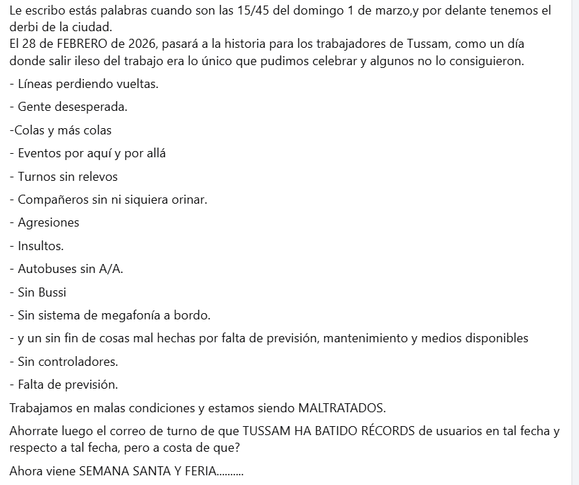 Un_Shofe's tweet photo. Usaste Tussam el 28 de Febrero, día de Andalucía?
Deja tu comentario aquí de lo que viviste. Bueno, de lo que sufriste.

El sentir de una plantilla que no solo no podemos hacer mas, es que ya estamos cansados de como tenemos que hacer nuestro trabajo.

Fdo.:
Un conductor d Tussam https://t.co/90dBEaZ8UZ
