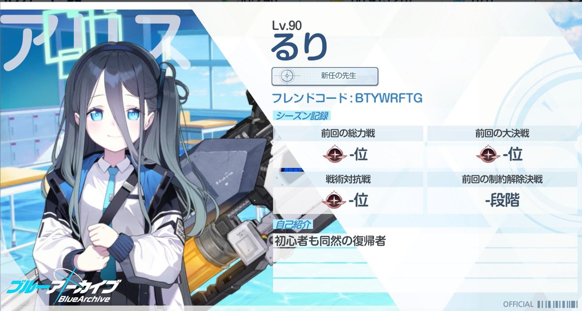 私のプロフィールはこんな感じです。 総力戦とか大決戦載せるの