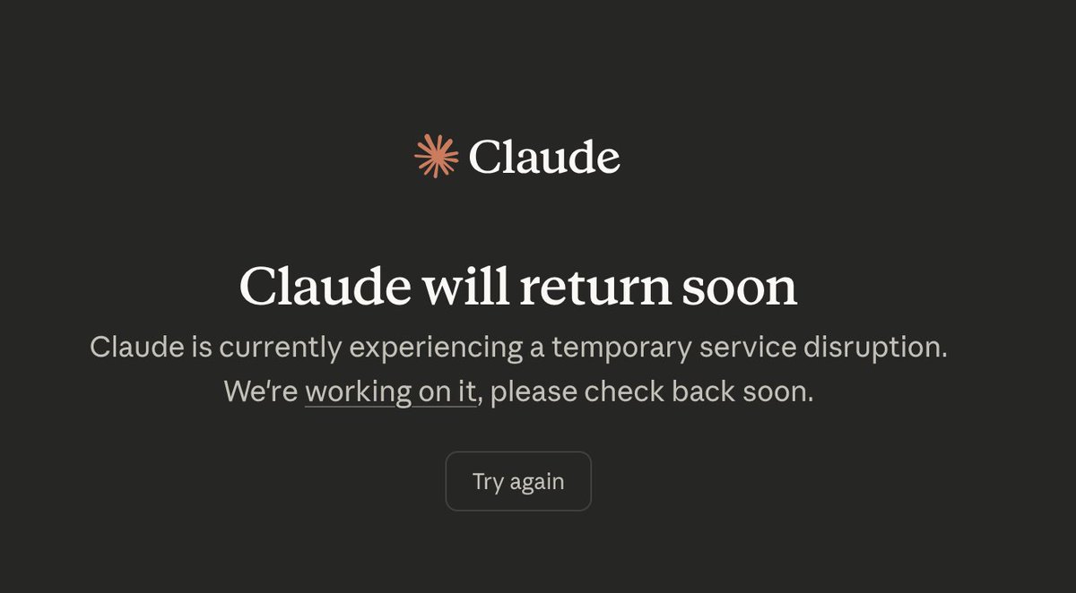 galty687's tweet photo. oh, no. Claude is down... https://t.co/8FFDG5B5BO