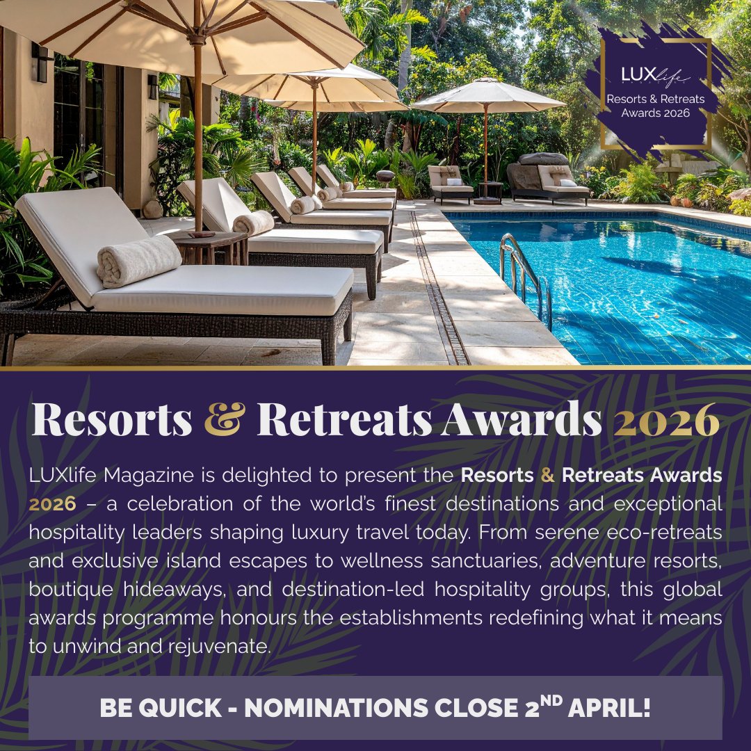 LuxLifestyleMag's tweet image. Nominations are NOW OPEN for the 2026 Resorts &amp;amp; Retreats Awards! 🌴

Help us celebrate the pioneers of luxury travel and wellness. 🌍✨

✨ Celebrate Excellence
🥇 Set the Standard
💎 Global Prestige

Cast your nomination here: 👉 zurl.co/ehU09

#LUXLife #LuxuryTravel