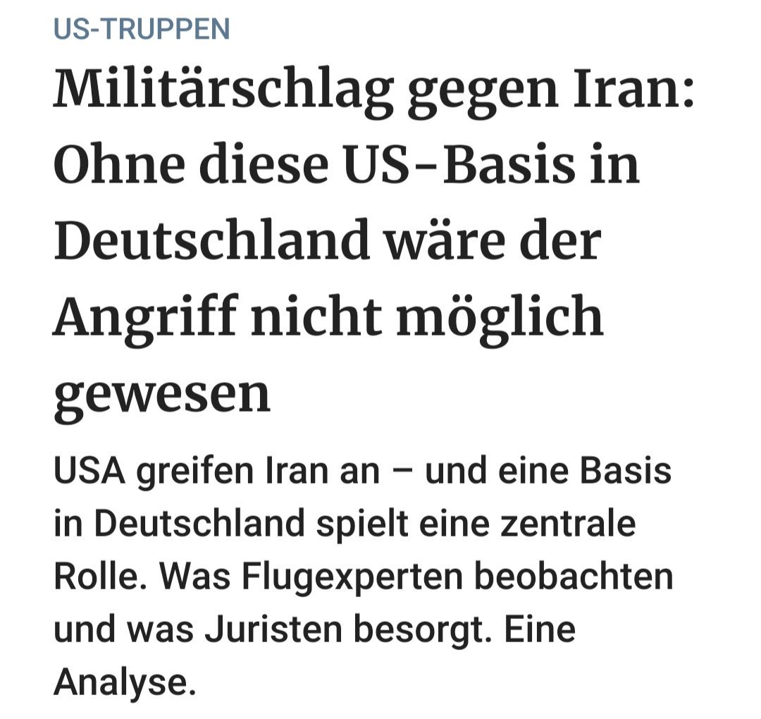 Statt das Völkerrecht als „Dilemma“ zu bagatellisieren, wie #Merz in Berlin, muss er die US‑Militärbasen in Deutschland sofort für Angriffe auf den #Iran sperren! Jede Duldung verletzt Art. 26 GG und macht Deutschland zum Mittäter eines völkerrechtswidrigen Krieges. Merz’
