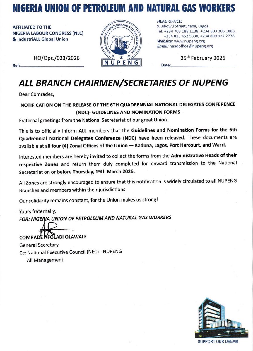 NIGERIA UNION OF PETROLEUM AND NATURAL GAS WORKERS tweet media