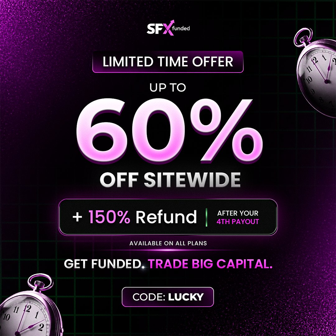 60% OFF + 150% refund for a limited time! ⏳

💜 Get up to 60% OFF accounts
💜 150% refund

Use code: LUCKY

Claim now at 👉 sfxfunded.com