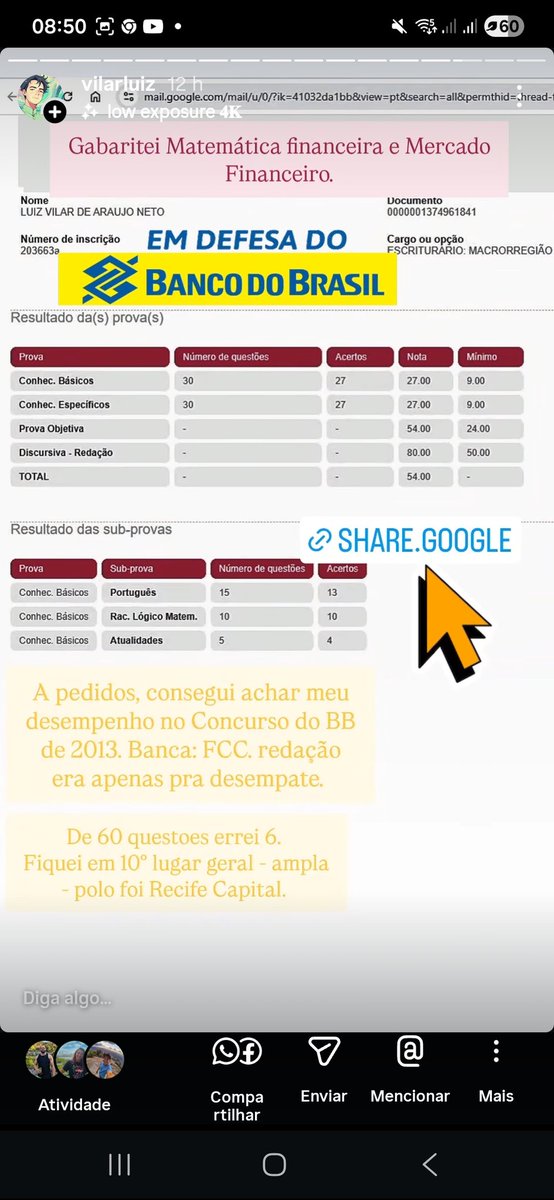 FccMaldita's tweet image. #CONCURSOS #BB #DICAS 
Meu Resultado no primeiro concurso que fiz na vida.