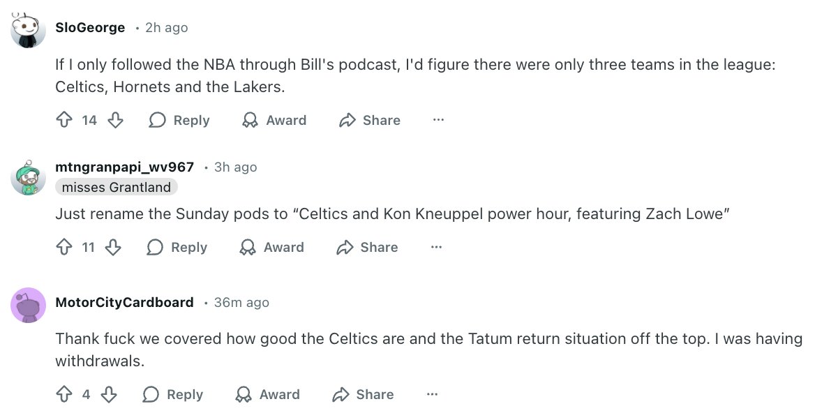 The r/BillSimmons Podcast tweet media