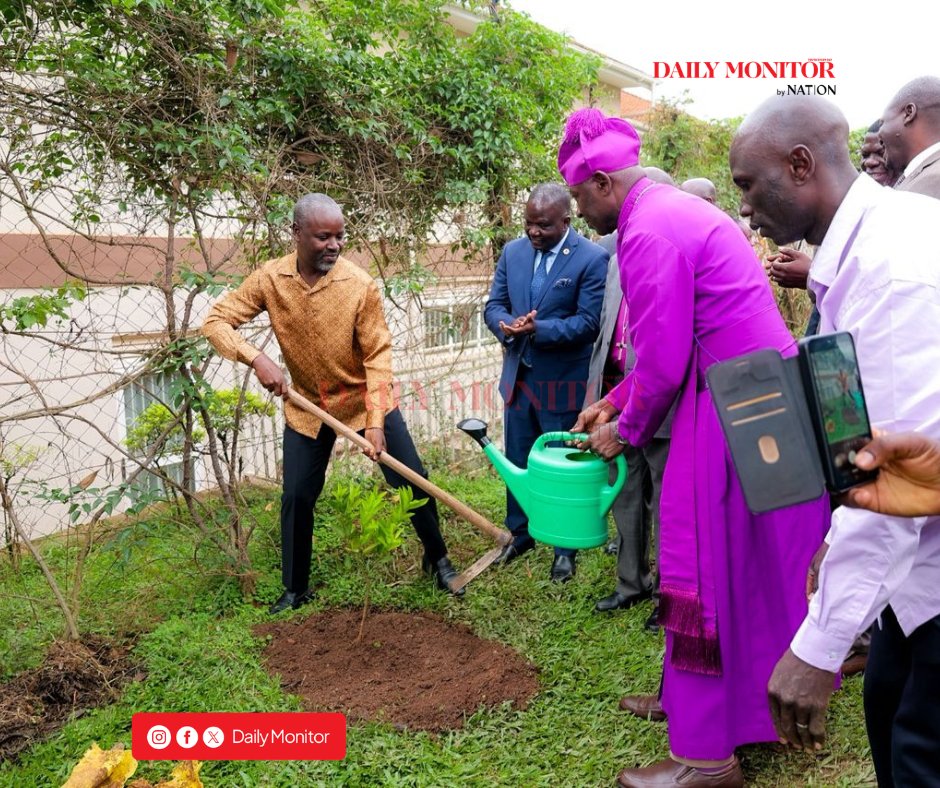 DailyMonitor's tweet photo. PHOTOS: Deputy Speaker of Parliament, Thomas Tayebwa, has pledged Shs50 million to support the purchase of trees for the Church of Uganda’s nationwide campaign to plant 15 million trees during Environment Month. Archbishop Stephen Kaziimba Mugalu pledged to work with the government to achieve the target within two years. The initiative seeks to protect the environment and forms part of the Church’s activities leading up to its 150th anniversary next year, commemorating the introduction of Christianity to Uganda in 1877.
#MonitorUpdates 
📸: @lbrahim_Kavuma