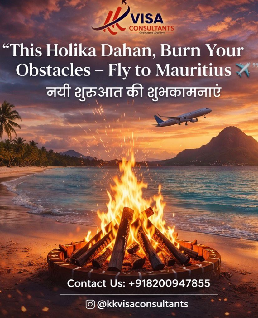 Kkvisa's tweet image. This Holika Dahan, burn your obstacles &amp;amp; fly towards your dreams ✈️🌴
Mauritius is calling. Are you ready?
📞 +91 8200947855
#MauritiusVisa #VisaConsultant #FlyAbroad #NewBeginnings #KKVisaConsultants #twitter #mauritius #studyabroad #Indian #Iran #IranWar