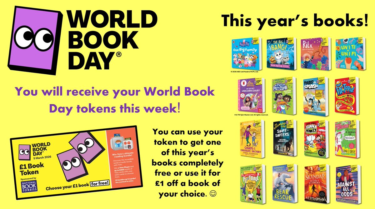 GeorgeSalterAc's tweet image. 🎉 World Book Day is on Thursday! 🎉

📚 Students have received their World Book Day tokens which can be used in exchange for any of this year’s chosen books or for £1 off a book of their choice! ⬇️

#WorldBookDay #ReadingisFun
