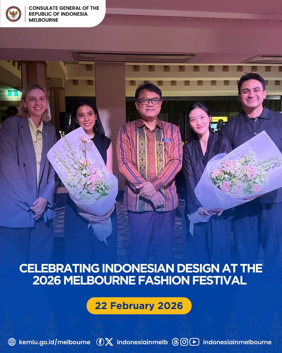 IndonesiaInMelb's tweet image. Celebrating Indonesian Design at The 2026 Melbourne Fashion Festival. 

Read the full article: 
kemlu.go.id/melbourne/beri…

#IniDiplomasi #IndonesiaUntukDunia #DemiNKRI #IndonesianWay #RintisKemajuan