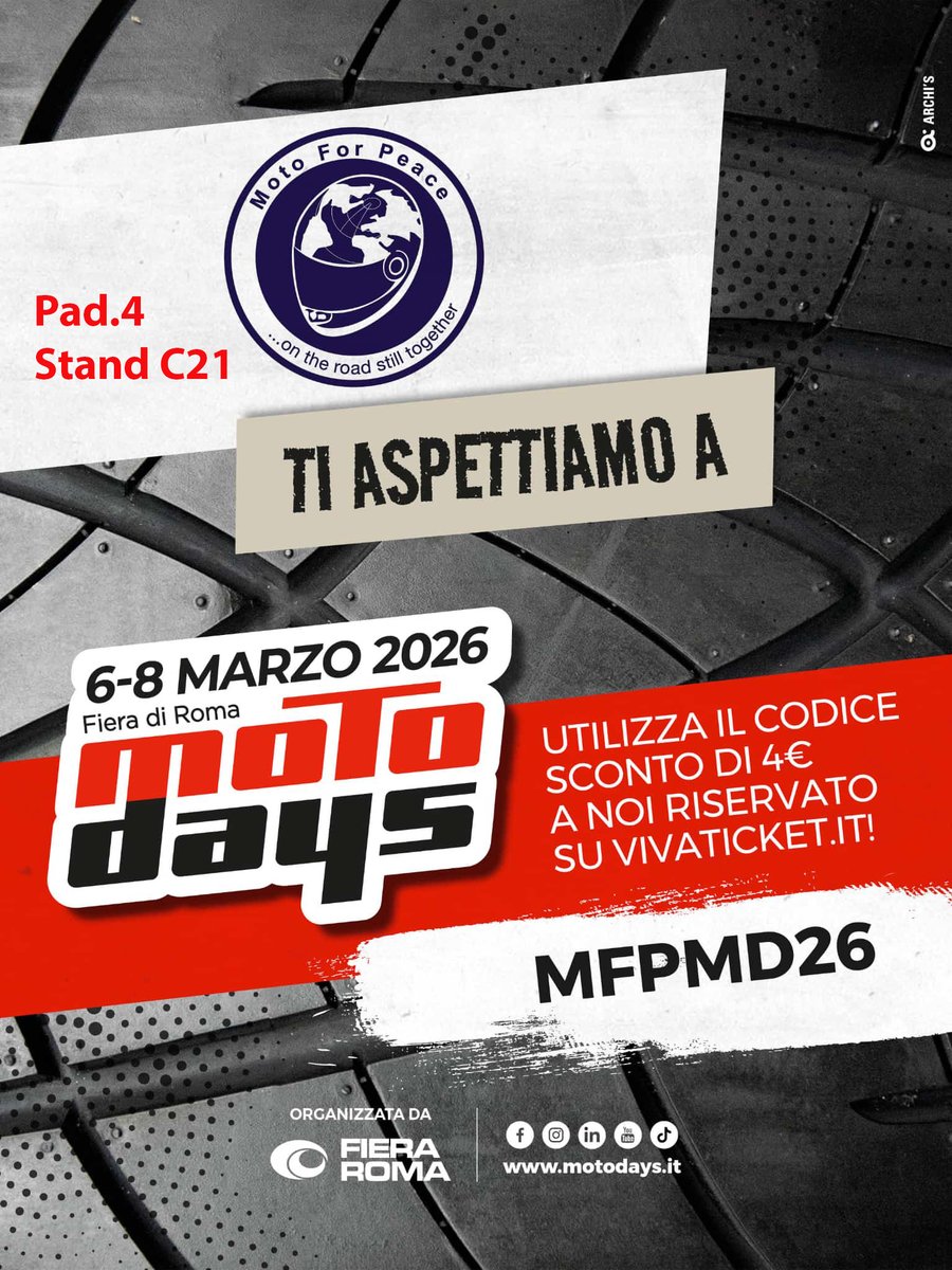 Motoforpeace's tweet photo. MotoForPeace alla Fiera di Roma: VI ASPETTIAMO Pad.4 Stand C21 https://t.co/FuoB3gd5tZ