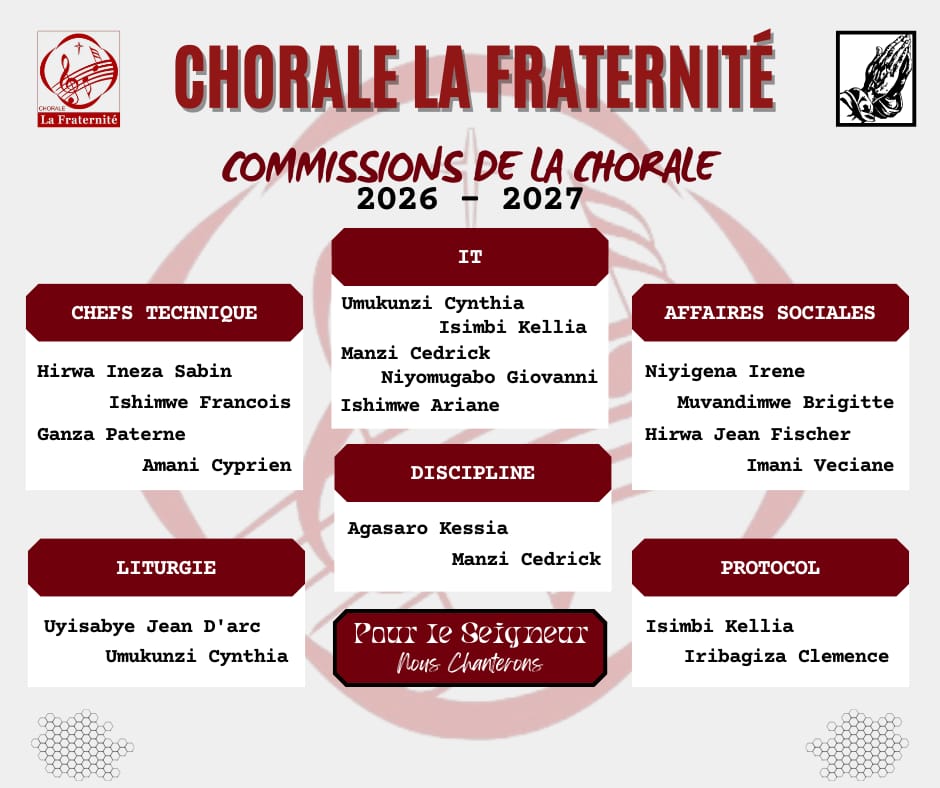 CLaFraternite's tweet photo. Un nouveau chapitre, une même dévotion. ⛪✨

​In bocca al lupo à nos nouveaux leaders ! Que cette année soit remplie de grâce et de chant. 🕊️🎶

​#ChoraleLaFraternité #NouveauMandat #KomezaIntoreZawe #ServirEnMusique#fratiteka https://t.co/i9VHVQBbJ8