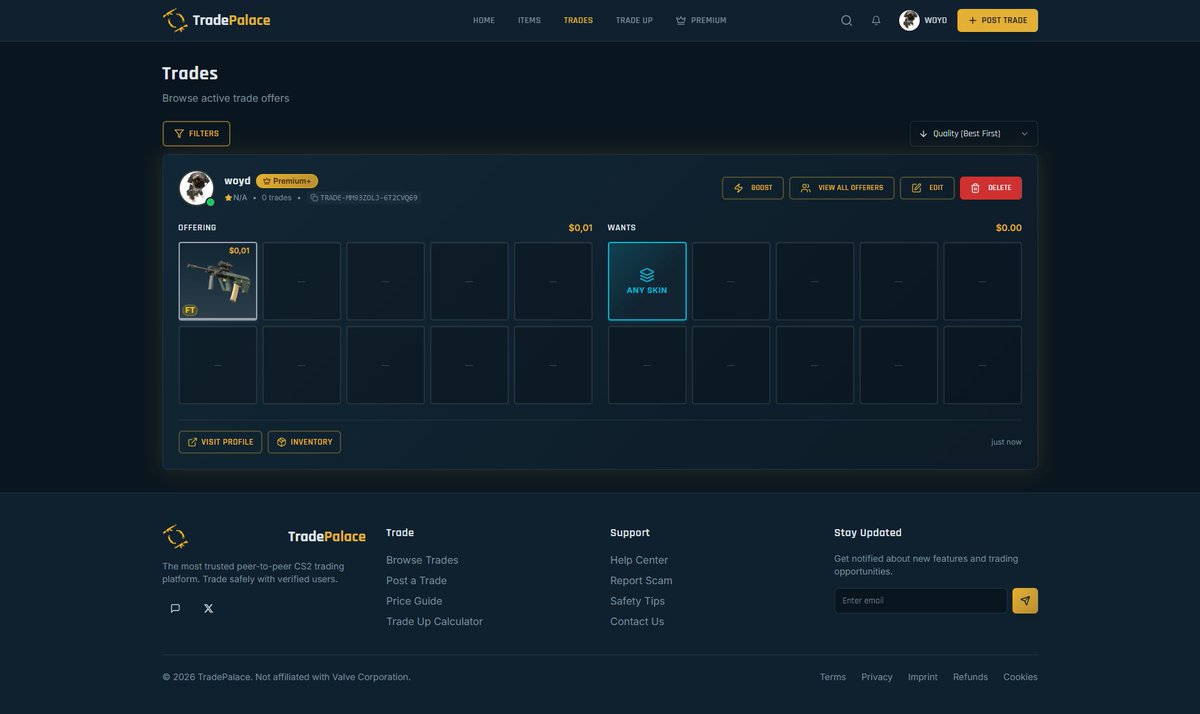 TradePalaceCs2's tweet photo. https://t.co/0hGjgxLhMb IS NOW LIVE!   CS2 family, the wait is finally over!  We’ve smashed those Cloudflare DNS issues.

Welcome to the fastest commission-free P2P trading platform for CS2 skins:
No bots - only real player-to-player swaps
100% accurate float calculator
Built-in trade-up simulator
Lightning-fast & complete item database.

Go check it out and start trading the right way right now  https://t.co/WI0n9UqdaV

Huge thanks for the patience 
Let’s build the best CS2 trading experience together!  #TradePalace #CS2 #CS2Trading #CS2Skins #P2PTrading