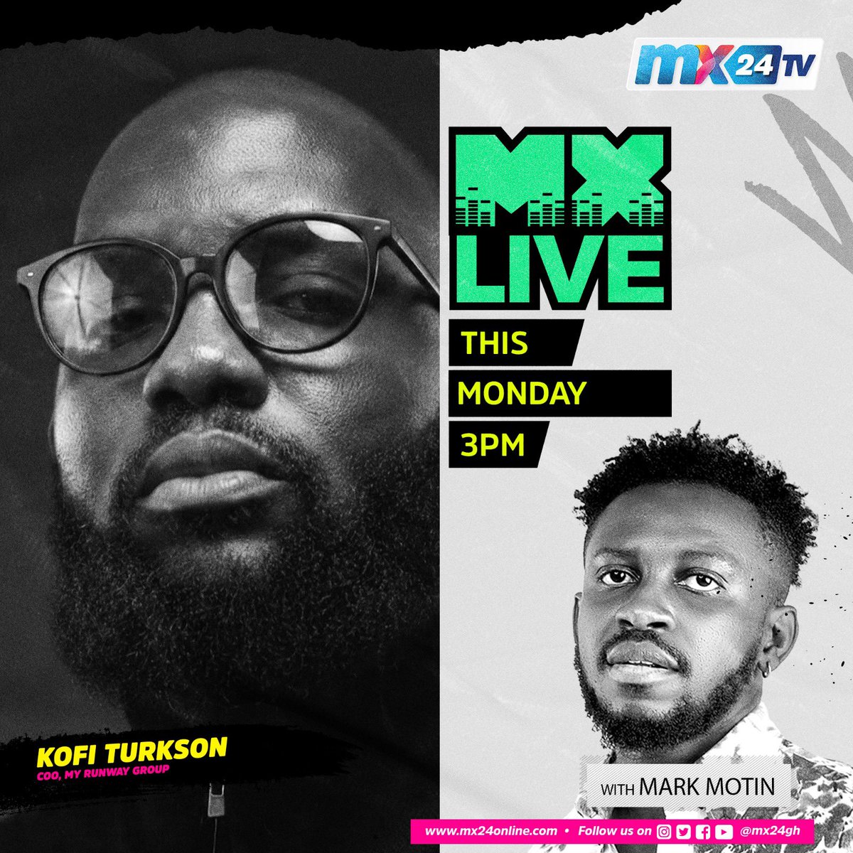 mx24gh's tweet image. Coming up this afternoon on the best entertainment show in Ghana, COO of NY Runway Group Kofi Turkson is joining @MarkMotinarena in studio. Join us at 3pm sharp! 

#mx24gh #funfearlessfactual #mxlive #KofiTurkson