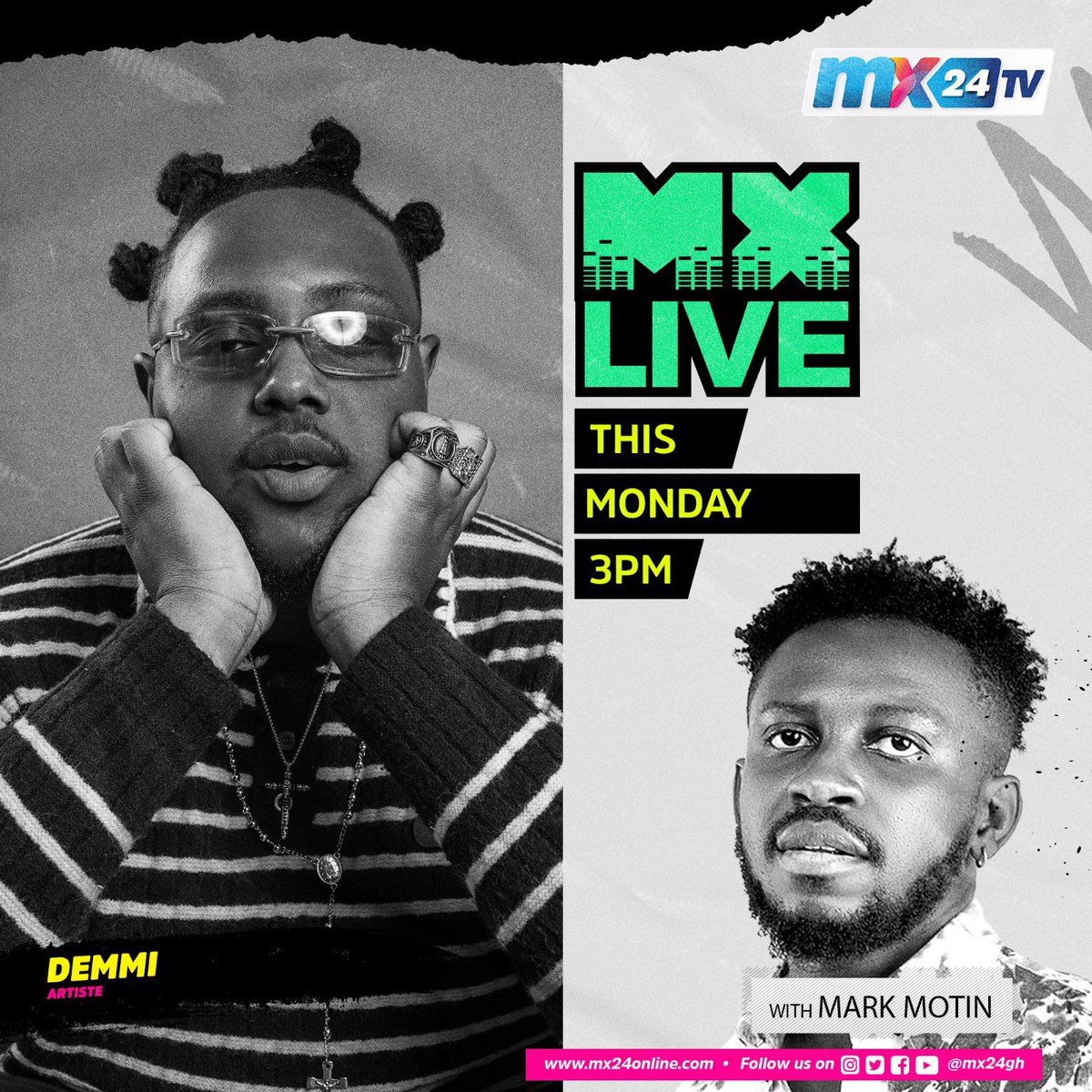 mx24gh's tweet image. Coming up this afternoon on the best entertainment show in Ghana, @UNCLEDEMMI is our spotlight artiste. Join us at 3pm sharp!

#mx24gh #funfearlessfactual #mxlive #Demmi