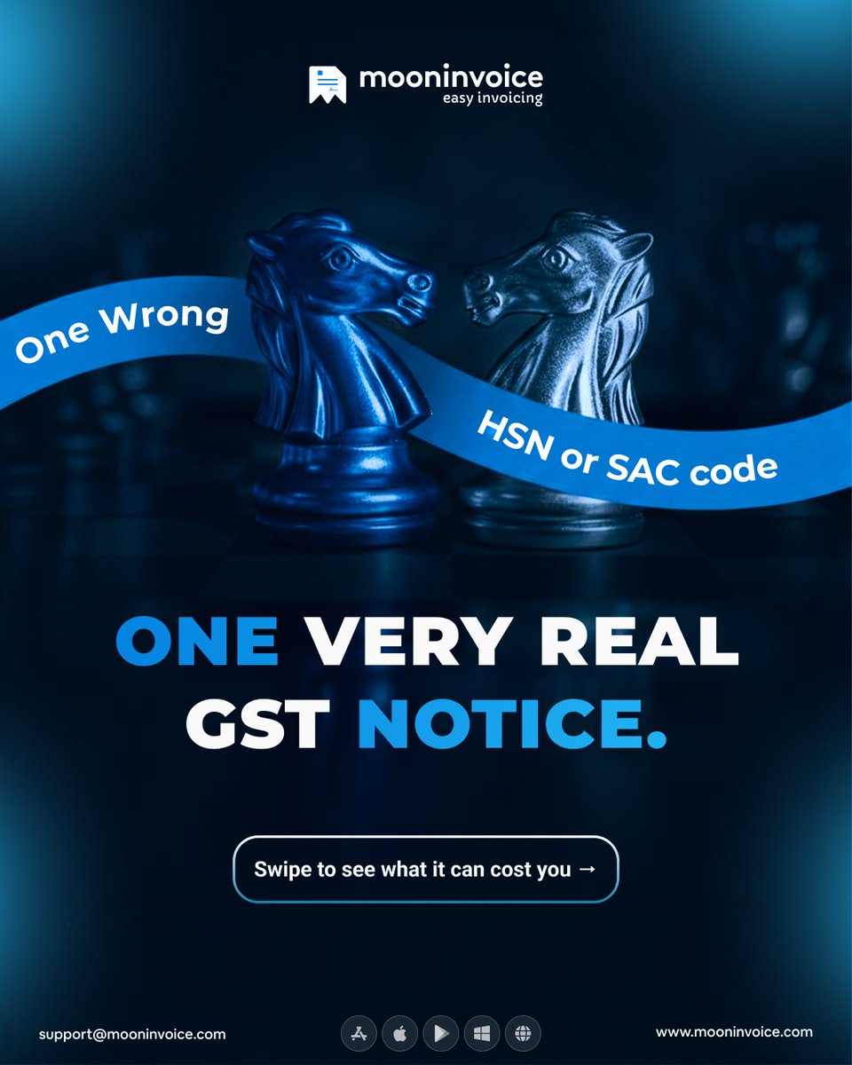 mooninvoice's tweet image. Using the wrong HSN or SAC codes can lead to GST penalties and blocked credits.

Stay compliant and generate accurate invoices easily with Moon Invoice. [Link in bio]

#GSTCompliance #HSNCode #SACCode #SmallBusinessIndia #MoonInvoice #InvoiceManagement #TaxMadeEasy