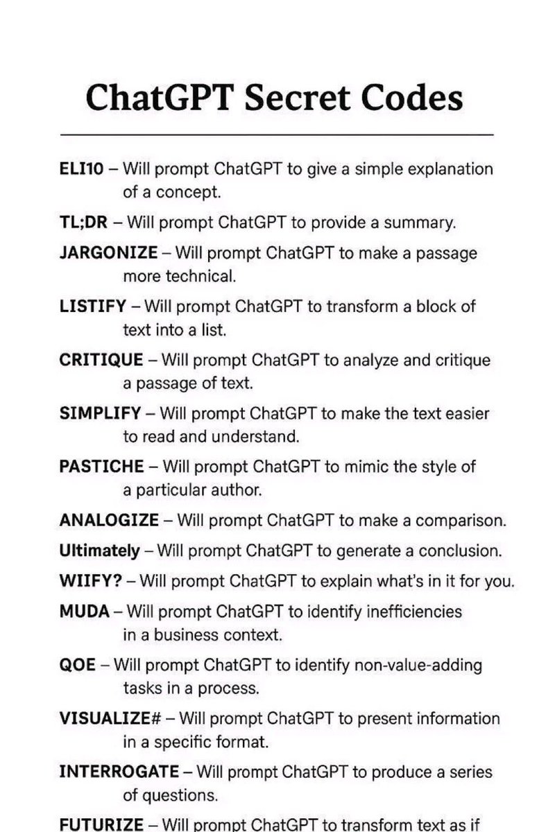 Shahriar661731's tweet photo. 🚫Stop using ChatGPT randomly.

📌Use these 15 secret prompt codes to get smarter, faster, and more professional result.

🧩To get Free:
1. React, Repost &amp; Reply"Need"
2. Follow me "@Shahriar661731 " for more..

🪄Follow  Must for sure  DM.
⚡Free for limited time. https://t.co/rtyIGdwjjw