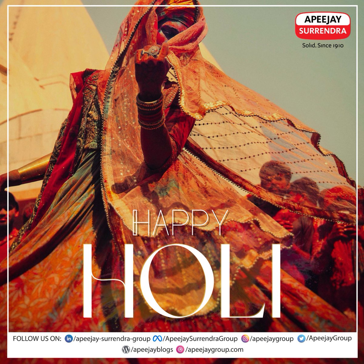 At Apeejay Surrendra Group, we celebrate Holi as a festival of vibrant beginnings and enduring bonds, rooted in Apeejay’s proud legacy.

Wishing you joy, unity, and a colourful celebration! 

#Holi2026 #apeejay #Holi
