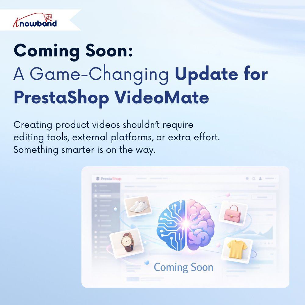 KnowbandPlugin's tweet photo. 🚨 Coming Soon: A game-changing update for PrestaShop VideoMate.

Generate videos using AI prompts inside the module with models like ChatGPT, Gemini &amp; Claude AI, no external tools needed.

🔗 https://t.co/ts9bKZu0Jv

#PrestaShop #AIVideo #Knowband https://t.co/ixTu4zQ3pF