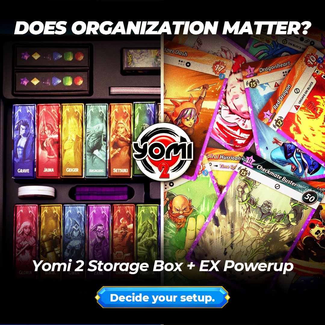 A clean setup actually makes you play better. 😏

The Yomi 2 Storage Box + EX Powerup Expansion keeps your cards protected, organized, and ready for fast decisions. 

No digging, no mess, no lost momentum.
It drops March 27, and yeah… it’s one of those upgrades you don’t realize