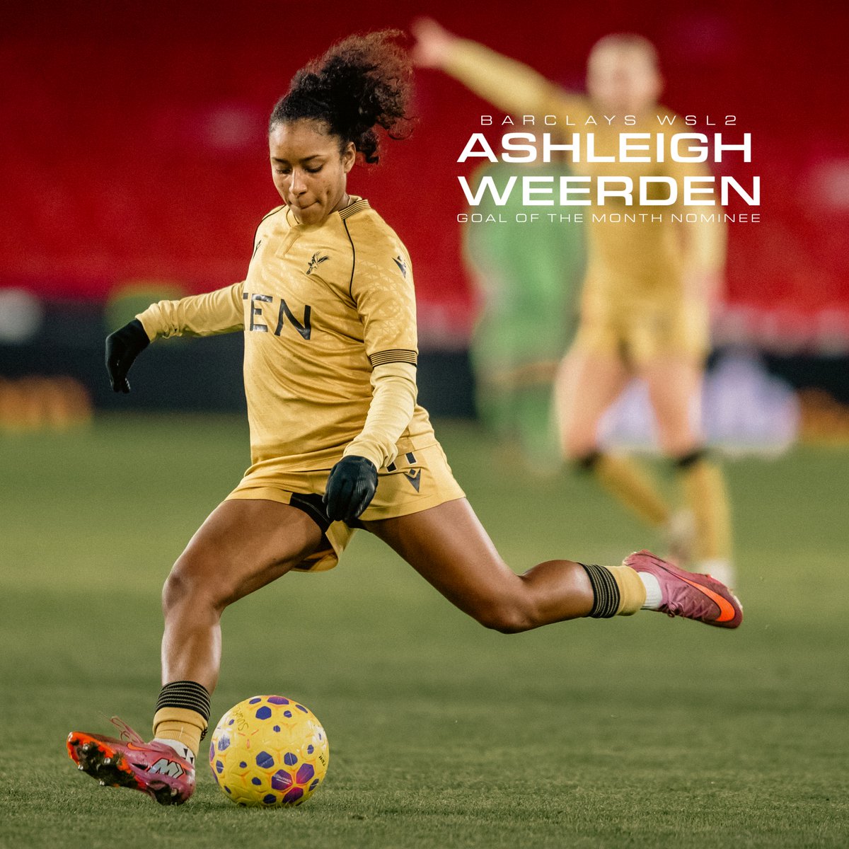 cpfc_w's tweet photo. A well-deserved #BarclaysWSL2 Goal of the Month nomination for Ashleigh Weerden 😤