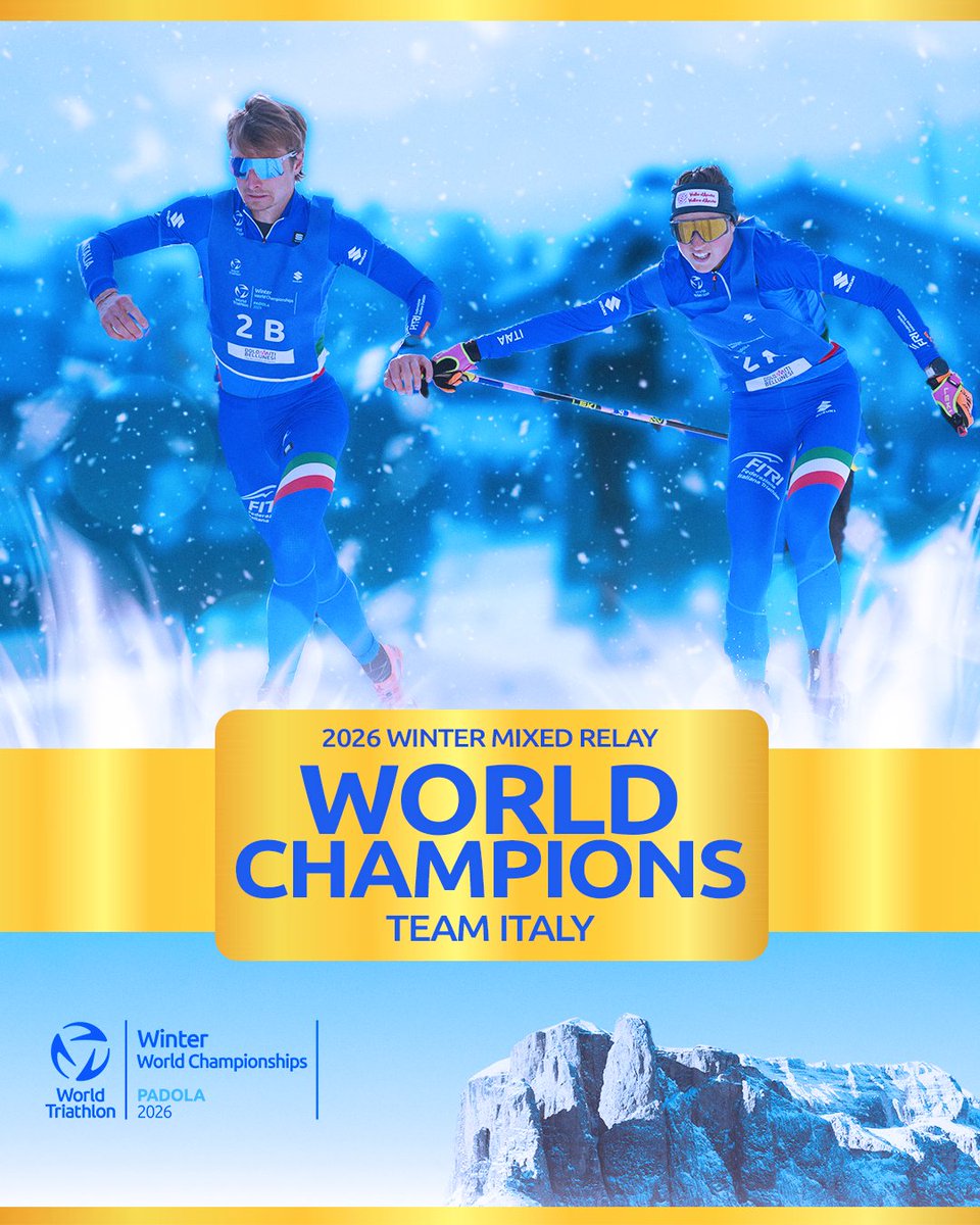 worldtriathlon's tweet image. Doing it for their people 🇮🇹 🫡

It was a mighty day for the Italians who are the 2026 Winter Mixed Relay World Champions 😮‍💨

#WinterChamps #Multisport