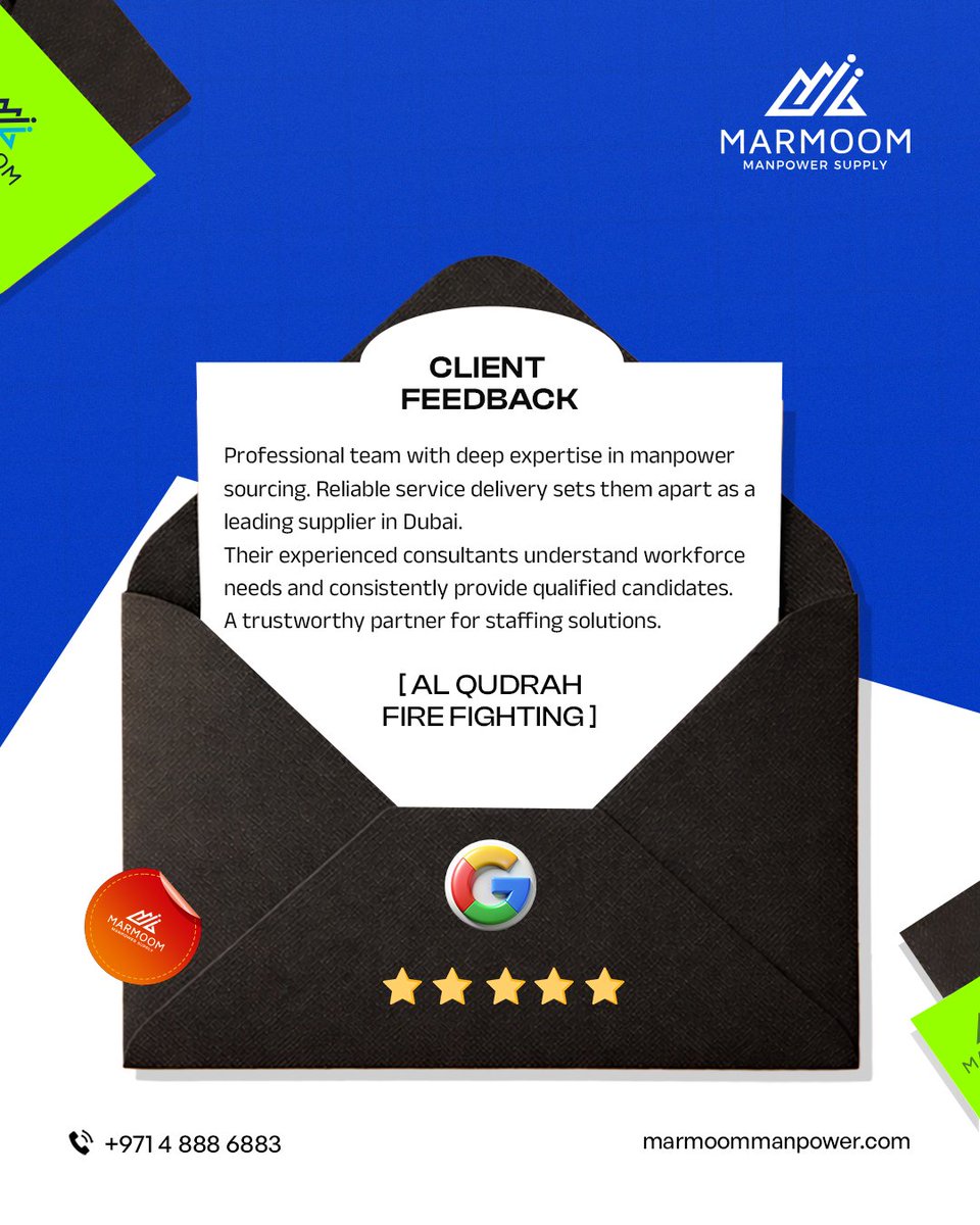 MarmoomS's tweet photo. Seamless staffing backed by expertise and reliable manpower sourcing.
A trusted partner for projects across Dubai.
#ClientReview #StaffingSolutions #MarmoomManpower #Dubai #ReliableWorkforce https://t.co/suBRTSiaP7