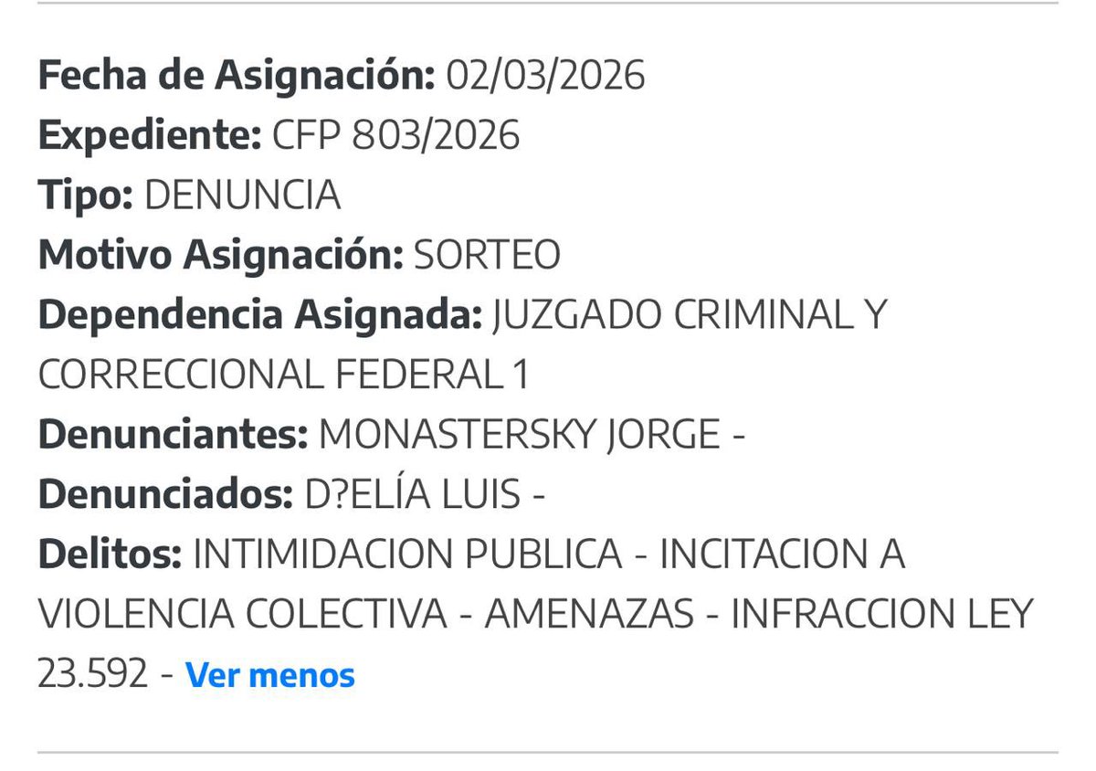 Denuncia contra D’Elia por incitar a la violencia tras sus dichos en una radio sobre presunto atentado recayó en juzdo 1 Servini fiscalía 2 Rívolo.