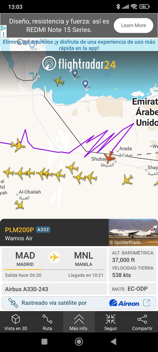 gunner41_'s tweet photo. @CasetaBosque Dónde iba este avión? Un vuelo Madrid - Manila que ha intentado entrar en Emiratos Árabes. Que raro... https://t.co/oDgmzxiNiR