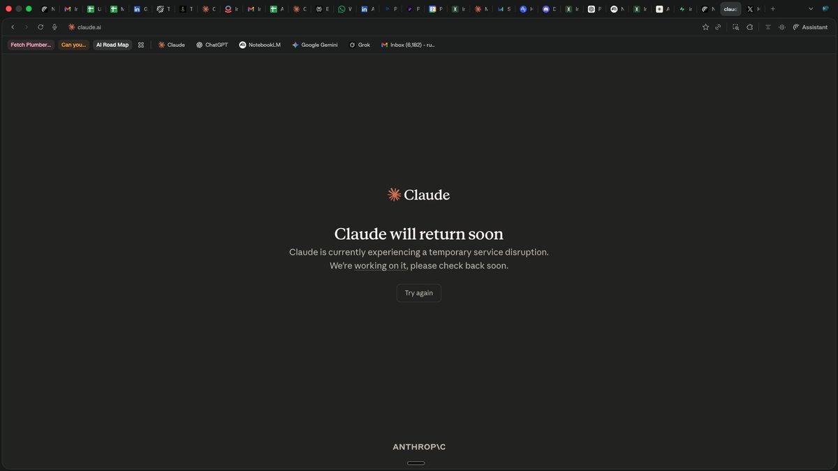 RestartWithRT's tweet photo. @claudeai down.

@realDonaldTrump  never down.
@elonmusk  never sleeps.
@sama  never stops shipping.

Grok &amp; ChatGPT better not glitch.
AI is the new political battleground.

#AIRevolution #ChatGPT #Grok #Claude #TechPower https://t.co/54z4lQQak5