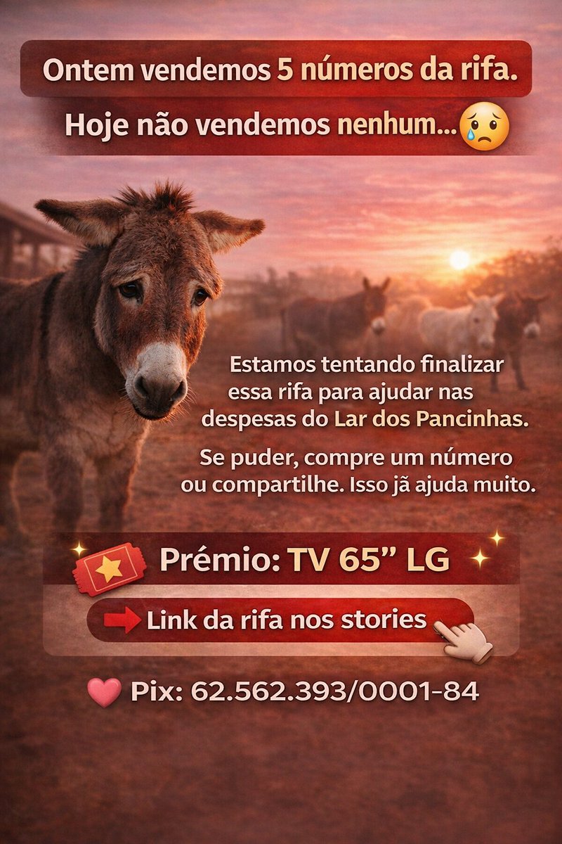 Entramos no terceiro mês  com a mesma rifa.
Coloquei em promoção, e longe de finalizar
Tô exausta 🫩 
apprf.com/castracoes-e-a…