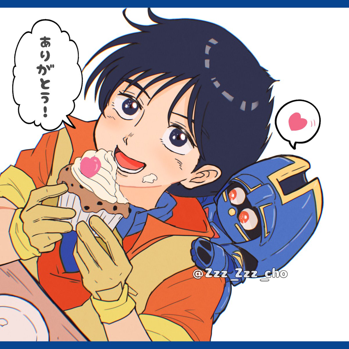 Zzz_Zzz_cho's tweet photo. 労いの言葉とだいちゅきありがとうございます！
お礼絵迷いましたが今とても熱いロボアニメの巨人ゴーグから悠宇くんとQロボゴーグを描かせていただきました☺️ https://t.co/nUV7u05uMF