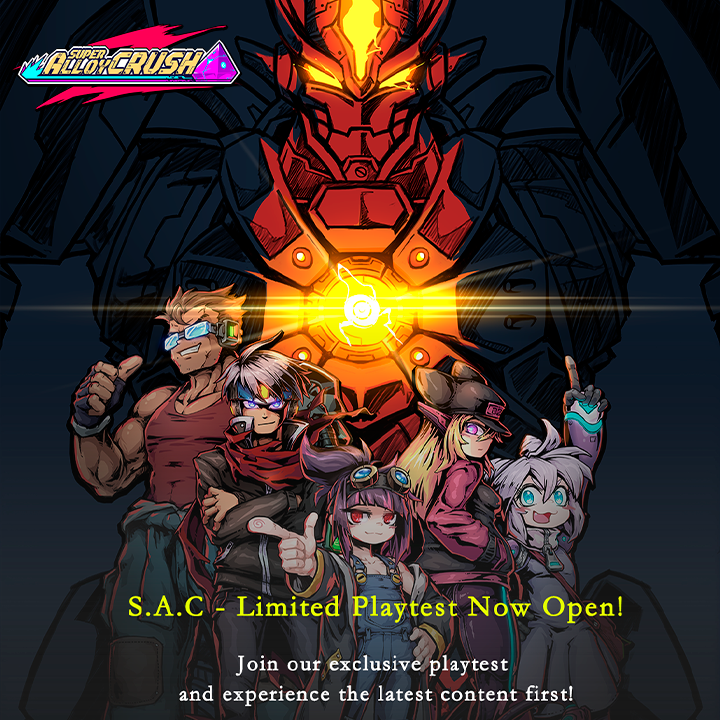 JFGamesPR's tweet photo. Super Alloy Crush, the Mega Man-X inspired 2D roguelike brawler, is recruiting players to participate in its limited playtest on Steam. Qualified users will be able to provide feedback directly to the developers to make the experience even better.

In this title, it's possible to play solo or co-op with a friend. Each of the two protagonists has their own approach to combat, with features being expanded by deep build customization. The bosses have equal strength to player characters, increasing the level of challenge in this beautifully retro-styled experience.