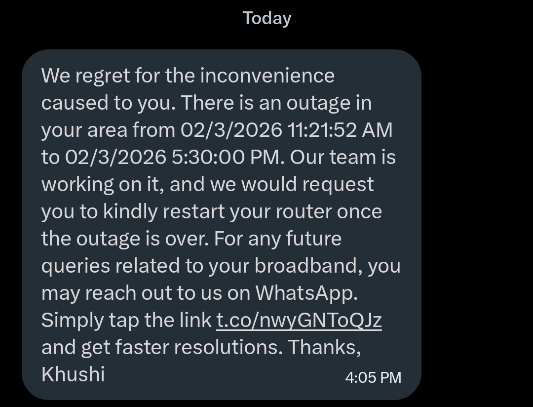heymehbub's tweet photo. @Airtel_Presence has again changed the status instead of restoring service
Customers are paying for uninterrupted service not repeated excuses @airtelindia @TRAI @DoT_India @airtelnews https://t.co/t6l71v5C3h